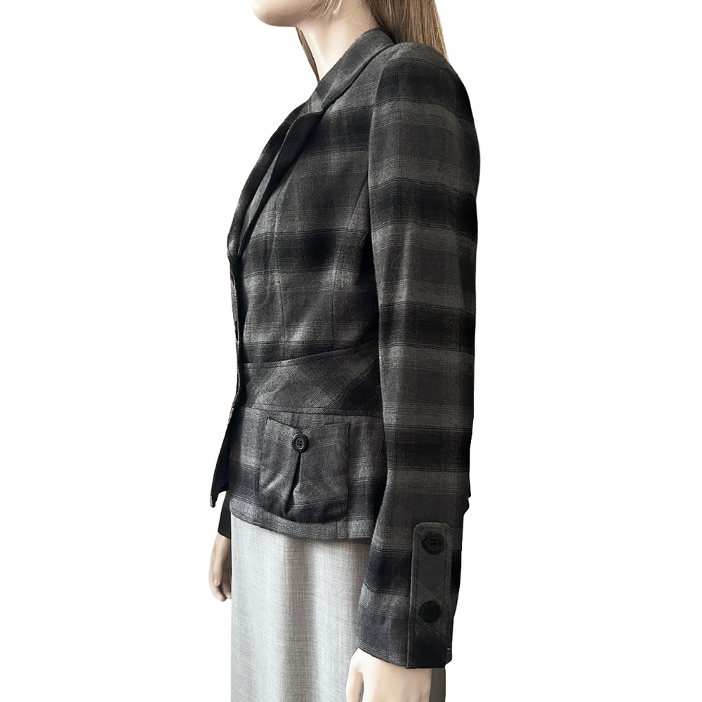 Mario Serrani Italy Plaid Tartan Blazer Jacket Rayon Blend Grey Black Check - Picture 10 of 16